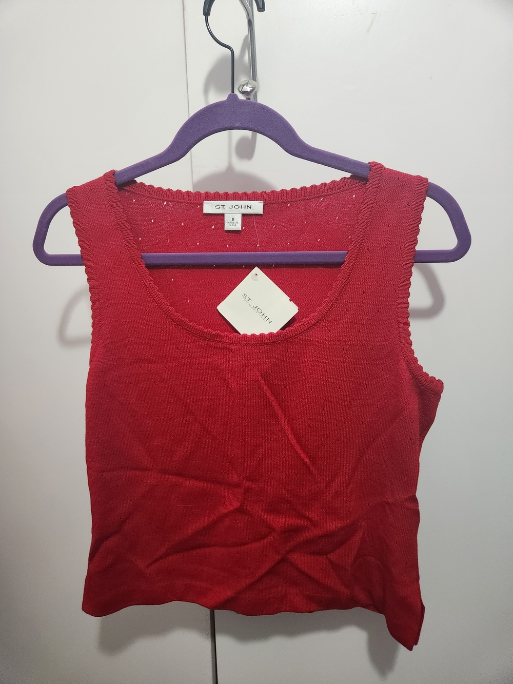 St. John Red Knit Scoop Neck Tank Top